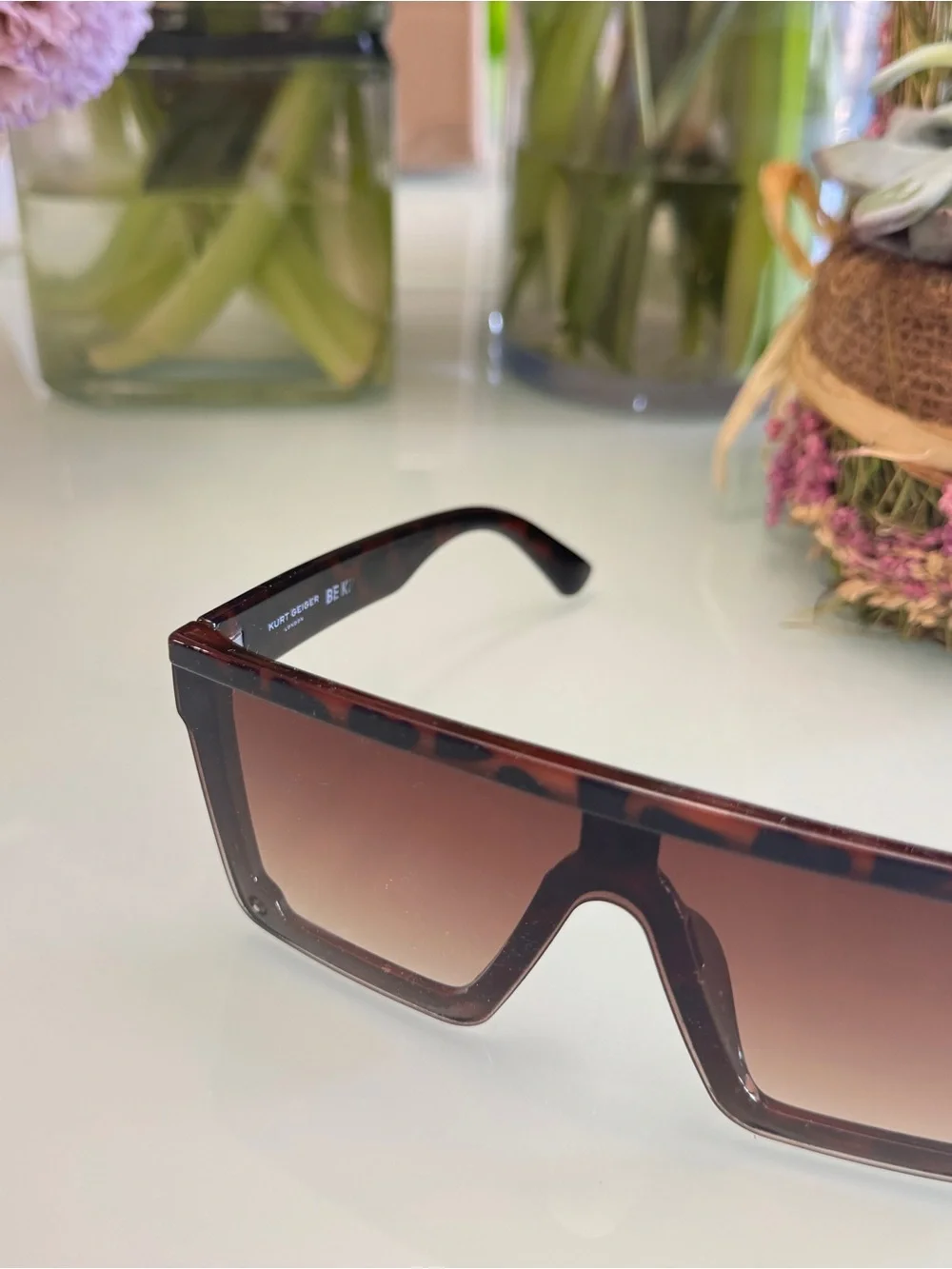 Kurt Geiger Tortoiseshell Shield Sunglasses with Brown Gradient Lenses - Picture 2 of 16